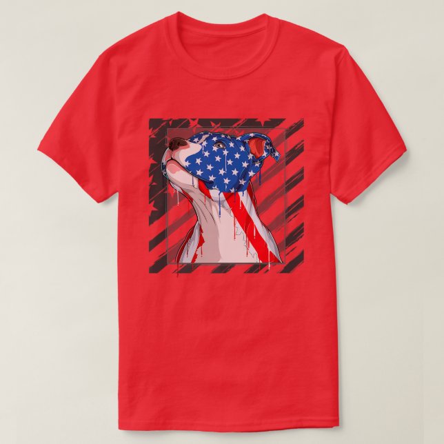 Pit bull dog head with USA  pattern for 4th of Jul T-Shirt (Design Front)
