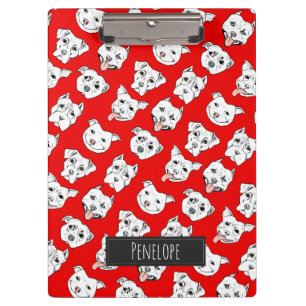 Pit Bull Dog Pattern Red   Add Your Name Clipboard