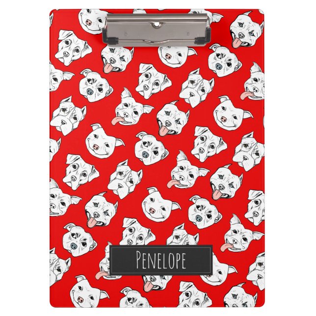 Pit Bull Dog Pattern Red | Add Your Name Clipboard (Front)