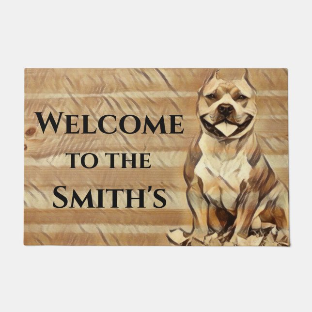 Pit Bull Dog Personalised Doormat (Front)