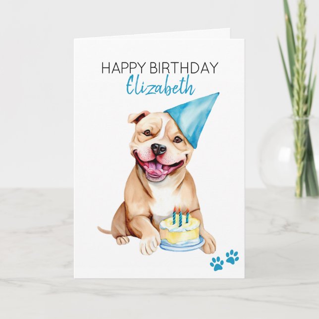 Pit Bull Dog Personalised Happy Birthday  Card (Front)