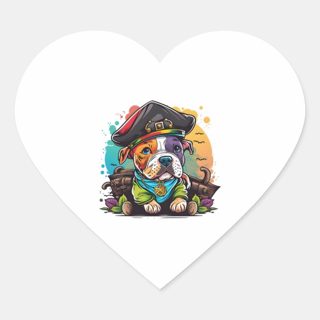Pit Bull Dog Pirate Heart Sticker (Front)