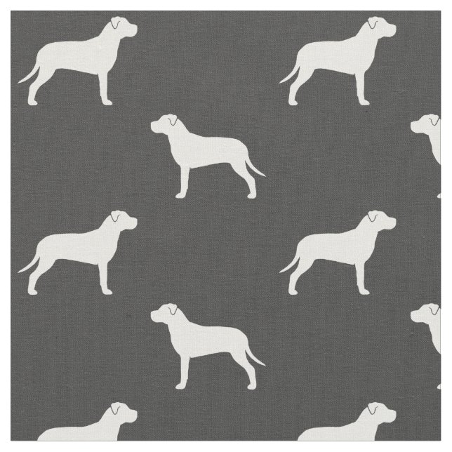 Pit Bull Dog Silhouettes Grey and White Patterned Fabric (Close Up)