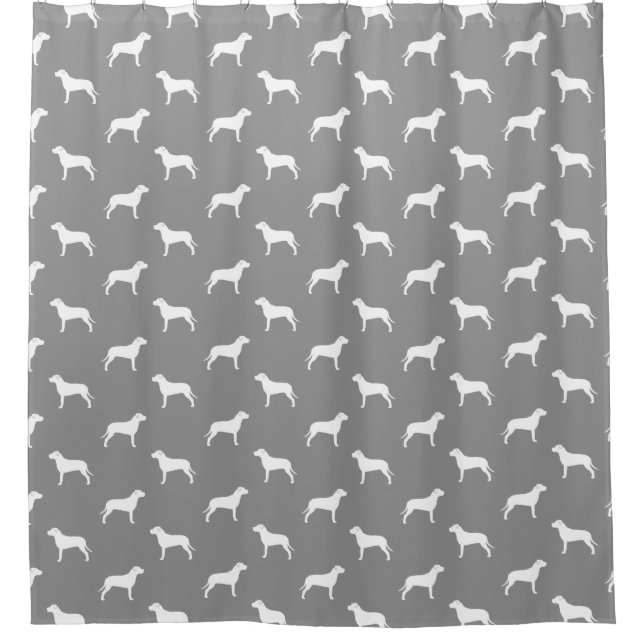 Pit Bull Dog Silhouettes Pattern Grey Shower Curtain (Front)