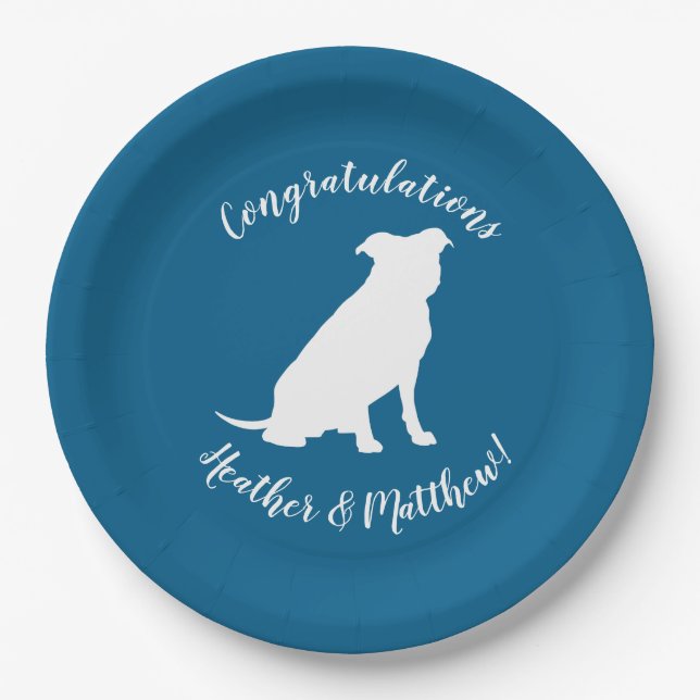 Pit Bull Dog Theme Baby Shower Blue Boy Pitbull Paper Plate (Front)