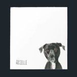 Pit Bull Dog Watercolor | Add Your Name Notepad<br><div class="desc">This is a watercolor painting of a black pitbull dog that is looking side ways and seem to be deep in thought. She has white fur on her chest.</div>