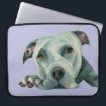 Pit Bull Dog Watercolor Portrait Dog Art Laptop Sleeve<br><div class="desc">This is a watercolor painting of a grey pit bull dog laying down on the floor. She’s looking up and her face is squished on the floor. Pit bulls tend to have larger head and I think they are adorable for that!</div>