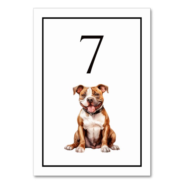 Pit Bull Dog Watercolor Table Number (Front)