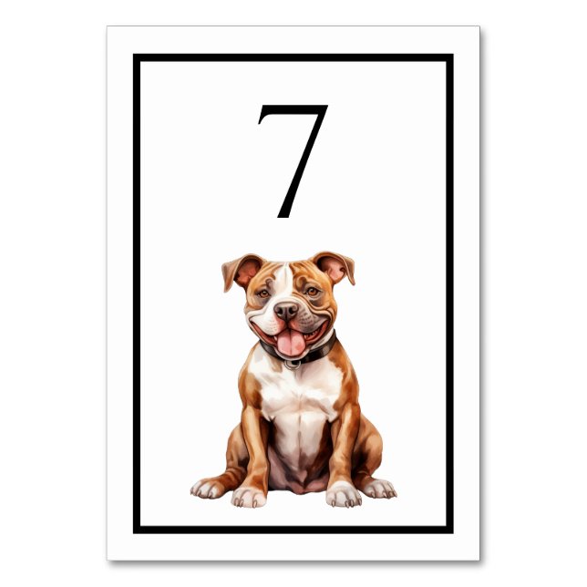 Pit Bull Dog Watercolor Table Number (Front)