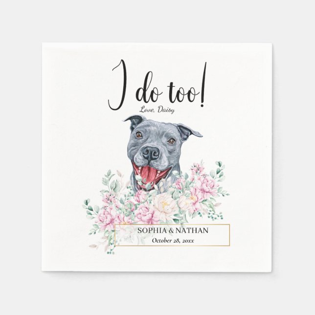 Pit Bull Dog Wedding Cocktail Napkins (Front)