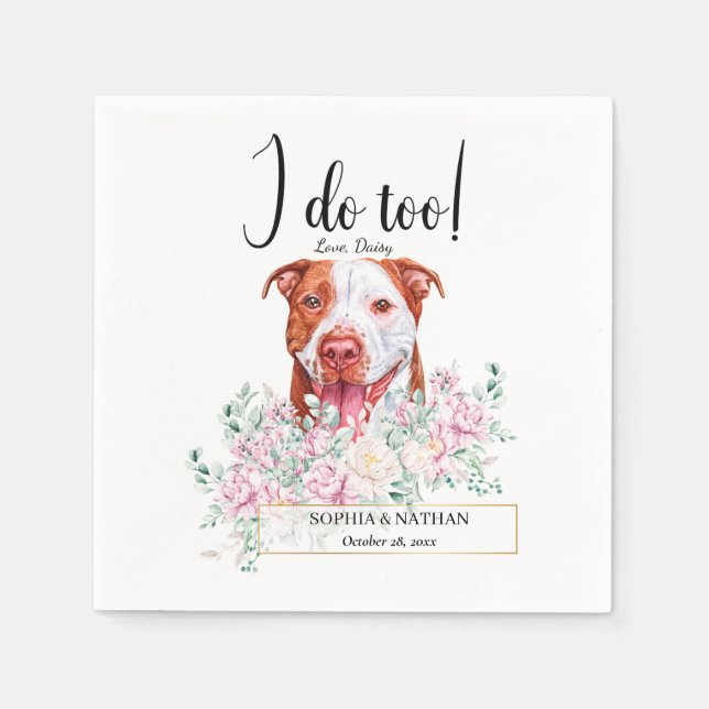 Pit Bull Dog Wedding Cocktail Napkins (Front)