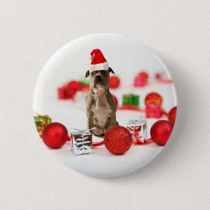 Pit Bull Dog with Gift box and Christmas Ornaments 6 Cm Round Badge