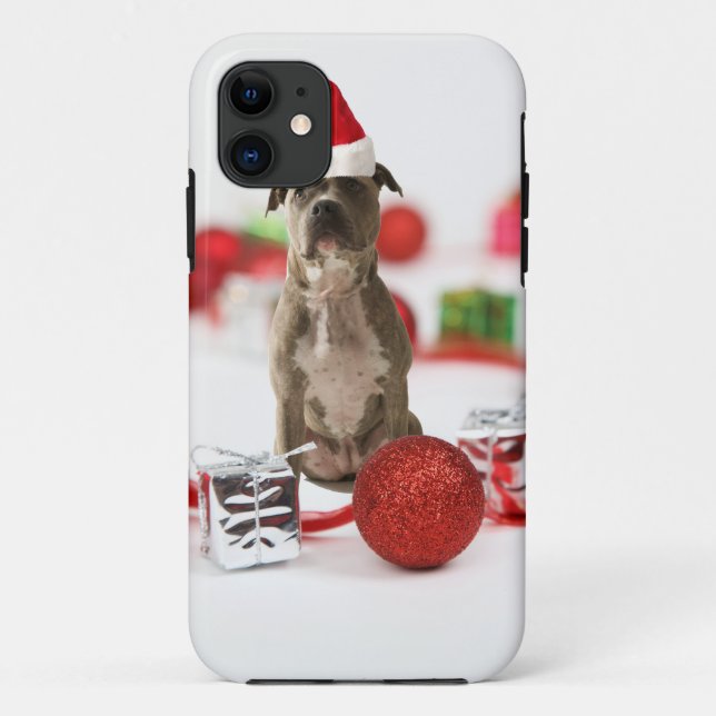 Pit Bull Dog with Gift box and Christmas Ornaments Case-Mate iPhone Case (Back)