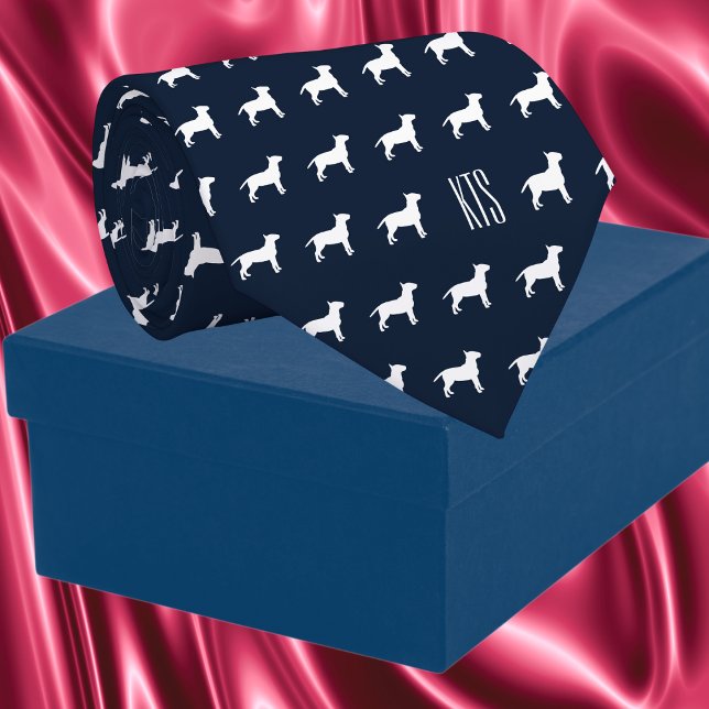 Pit Bull Dogs Pattern Monogrammed Veterinarian Tie (Pit Bull Dogs Pattern Veterinarian Neck Tie in navy blue color)
