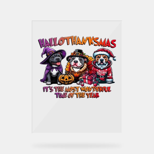 Pit Bull Halloween Thanksgiving Christmas Classic  Acrylic Sign (Front)