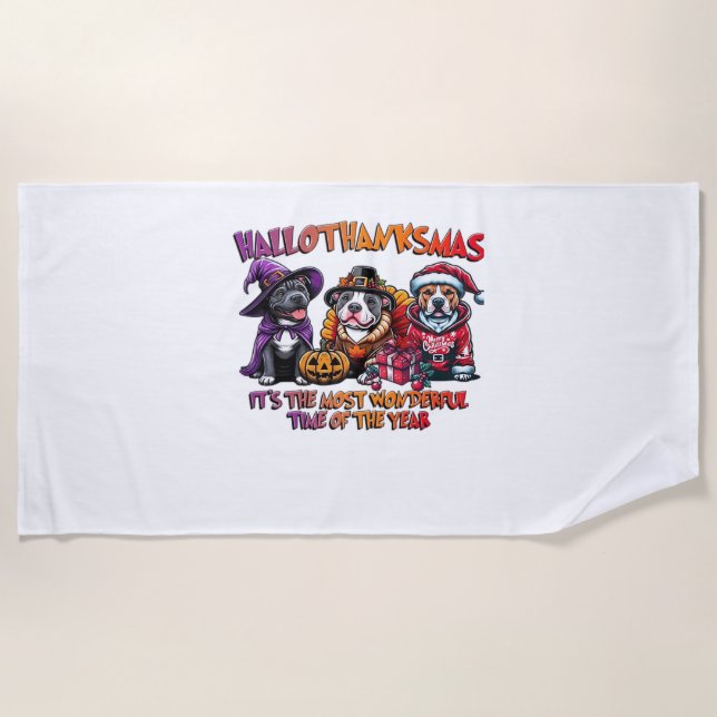 Pit Bull Halloween Thanksgiving Christmas Classic  Beach Towel (Front)