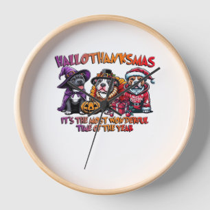 Pit Bull Halloween Thanksgiving Christmas Classic  Clock