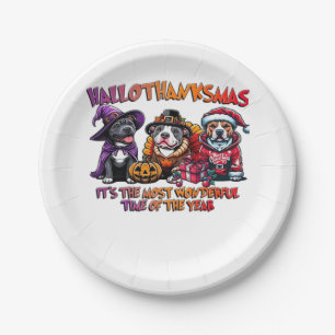 Pit Bull Halloween Thanksgiving Christmas Classic  Paper Plate