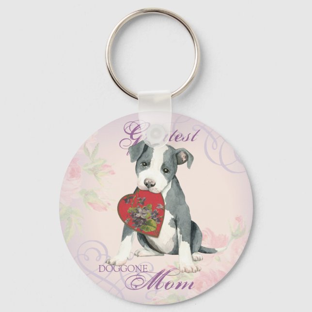 Pit Bull Heart Mum Key Ring (Front)
