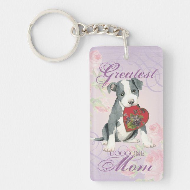 Pit Bull Heart Mum Key Ring (Front)