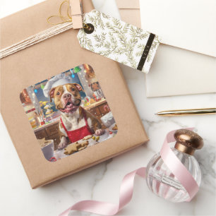 Pit Bull Holiday Baking: Festive Christmas  Square Sticker
