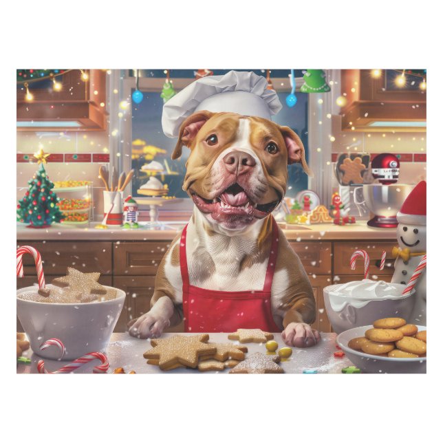 Pit Bull Holiday Baking: Festive Christmas  Tablecloth (Front (Horizontal))