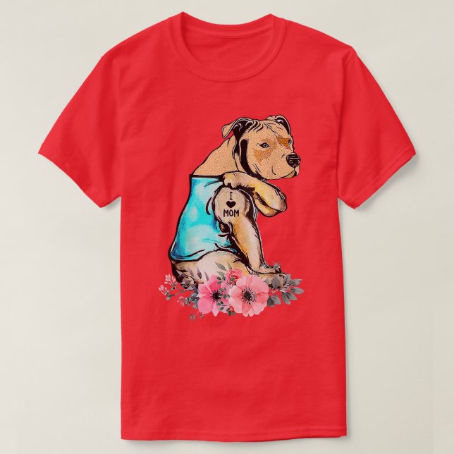 Pit Bull  I Love Mum Tattoo Mother's day gifts  T-Shirt (Design Front)