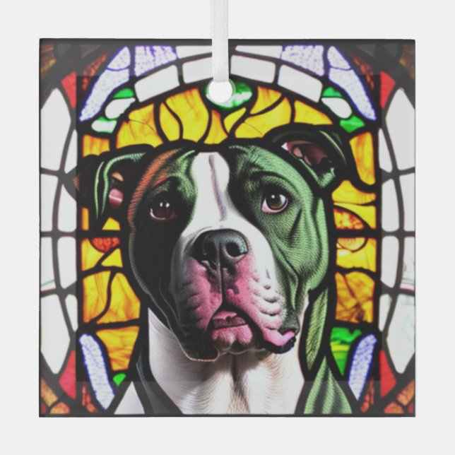 Pit Bull in "Stained Glass" Glass Tree Decoration (Front)