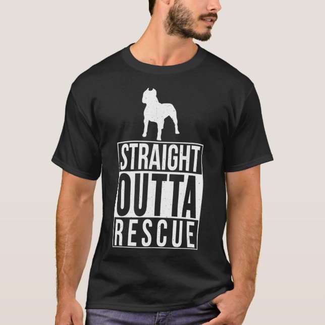 Pit Bull Lover Straight Outta Rescue Pitbull Dog T-Shirt (Front)