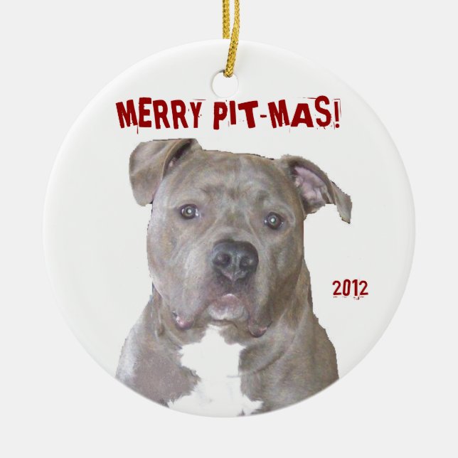 PIT BULL MERRY PIT-MAS CERAMIC TREE DECORATION (Front)