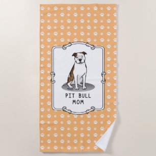 Pit Bull Mom (lt brindle white 3) Dog Mom Beach Towel