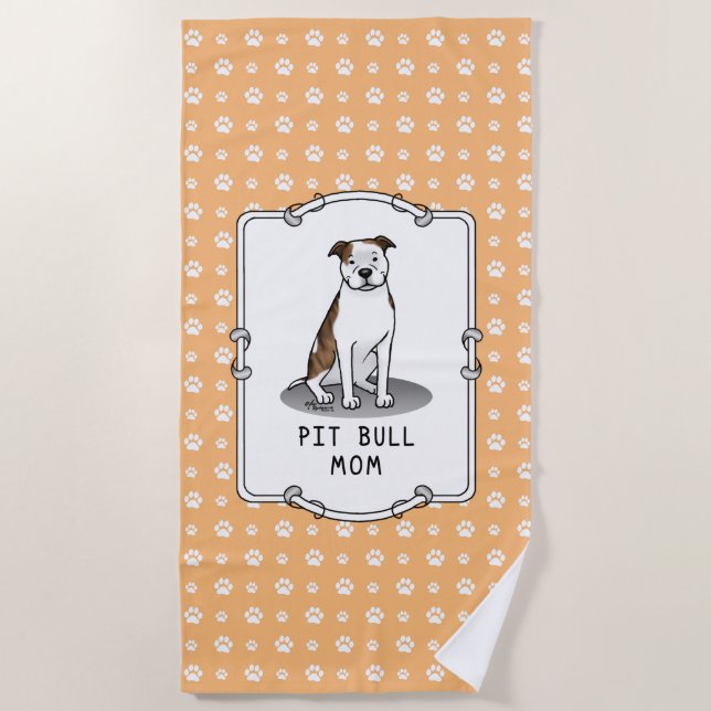 Pit Bull Mom (lt brindle white 3) Dog Mom Beach Towel (Front)
