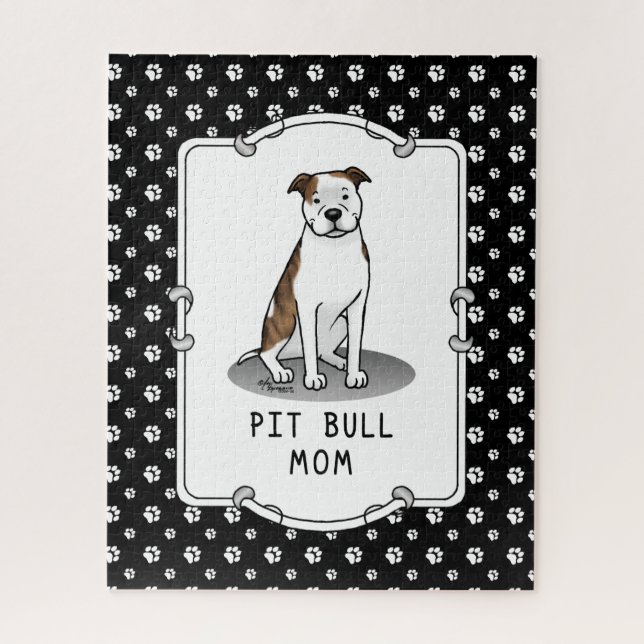 Pit Bull Mom (lt brindle white 3) Jigsaw Puzzle (Vertical)