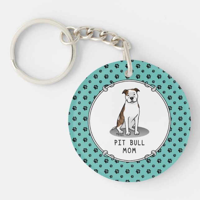 Pit Bull Mum (lt brindle white 3) Dog Mum Key Ring (Front)