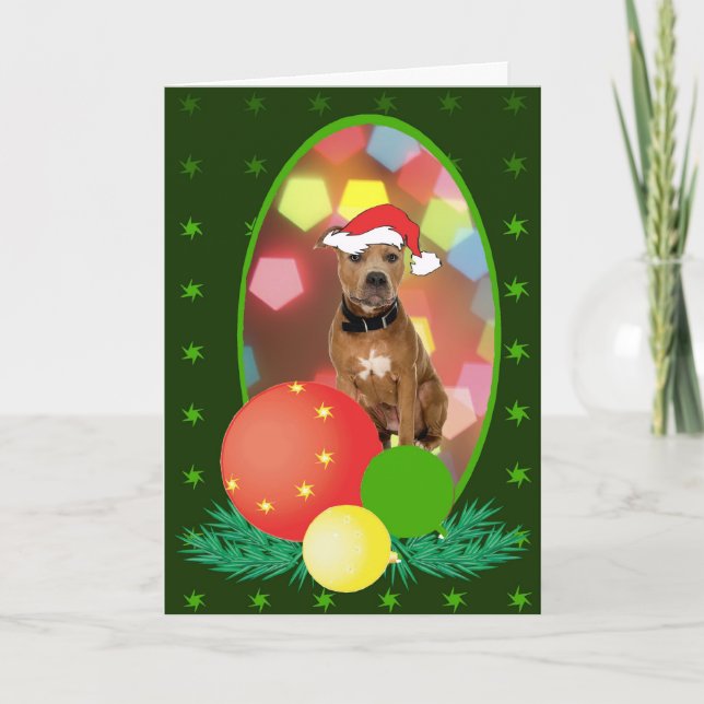 Pit Bull Ornaments Holiday Card (Front)
