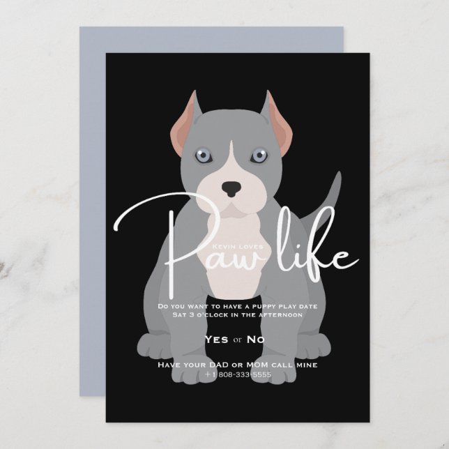 Pit bull play date paw life invitation (Front/Back)