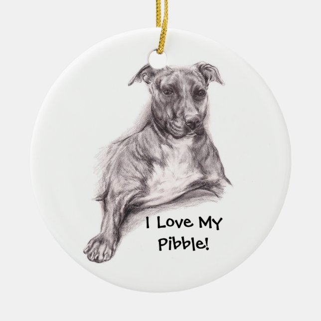 Pit Bull Portrait in Charcoal Ceramic Tree Decoration (Front)