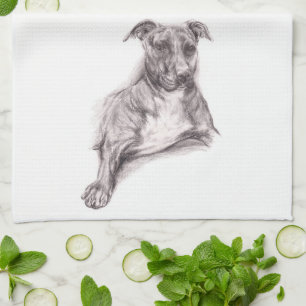 Pit Bull Portrait in Charcoal Tea Towel