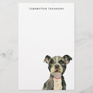 Pit Bull Puppy Dog Watercolor Personalised Stationery