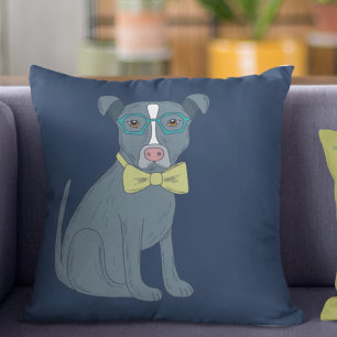 Pit Bull Puppy Dog Wearing Glasses Personalized Cushion
