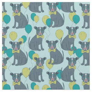 Pit Bull Puppy Dog Wearing Glasses with Balloons Fabric