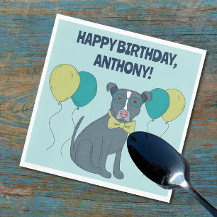Pit Bull Puppy Dog Wearing Glasses with Balloons Napkin