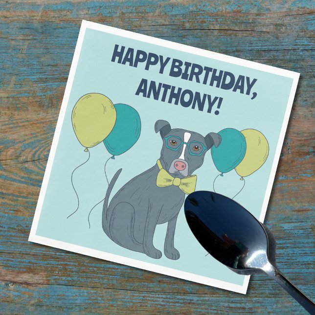Pit Bull Puppy Dog Wearing Glasses with Balloons Napkin (Creator Uploaded)
