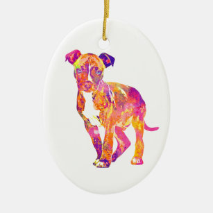 Pit Bull Puppy Pop Art Watercolor Ornament