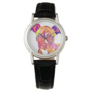 Pit Bull Puppy Pop Art Watercolor Watch