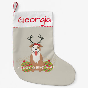 Pit Bull Reindeer (Female) Merry Christmas Pet Small Christmas Stocking