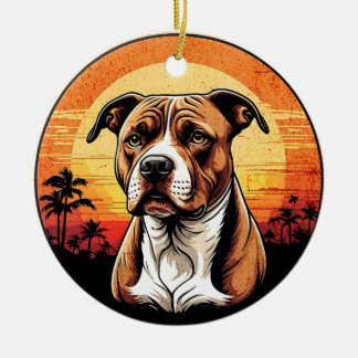 Pit Bull Retro Sunset Dog Lover Ceramic Tree Decoration