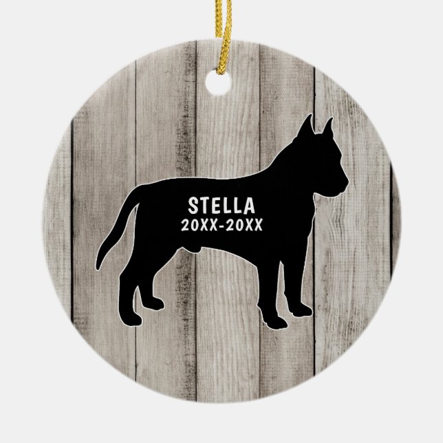Pit Bull Rustic Wood Ceramic Ornament (Front)