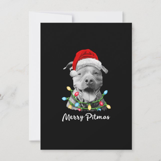Pit Bull Santa Christmas Tree Lights Xmas Merry Pi Invitation (Front)