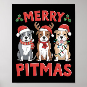 Pit Bull Santa Christmas Tree Lights Xmas Merry Pi Poster